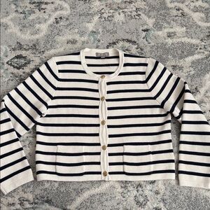 J. Crew Striped Cotton Sweater Cardigan with Gold Buttons